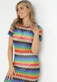 Born2be - Wielokolorowa Ażurowa Sukienka Pudełkowa Jacques. Kolor: niebieski. Wzór: ażurowy #4