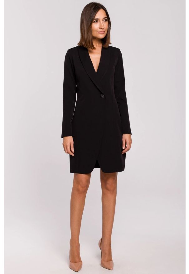 Stylove - Elegancka sukienka marynarka biznesowa z kołnierzem do pracy czarna. Okazja: do pracy, na spotkanie biznesowe. Kolor: czarny. Styl: biznesowy, elegancki