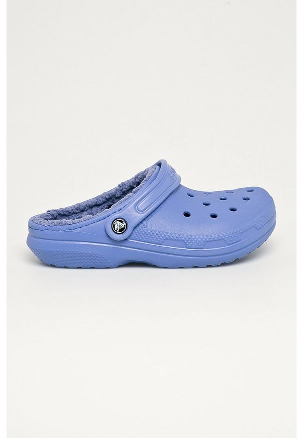 Crocs - Klapki. Nosek buta: okrągły. Kolor: niebieski. Materiał: syntetyk, materiał, guma. Wzór: gładki. Wysokość obcasa: bez obcasa