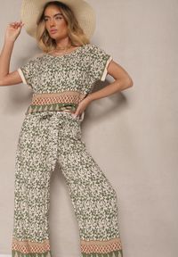 Renee - Zielony Komplet z Bawełny w Print Boho Szerokie Spodnie i Koszulka Telanitha. Kolor: zielony. Materiał: bawełna. Wzór: nadruk