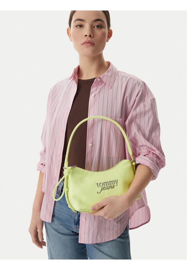Tommy Jeans Torebka Metal Logo Shoulder Bag AW0AW18468 Zielony. Kolor: zielony. Materiał: skórzane