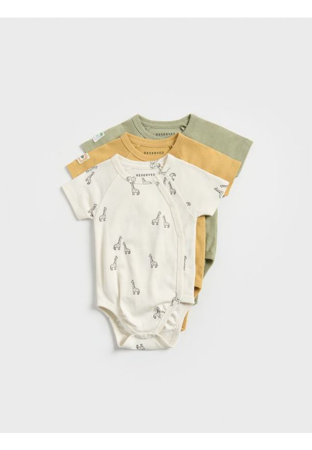 Reserved - Bawełniane body 3 pack - kremowy. Kolor: kremowy. Materiał: bawełna