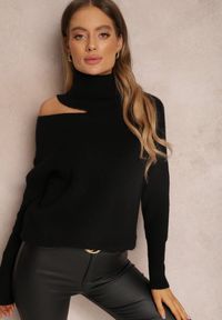 Renee - Czarny Golf z Wycięciem Taeroelle. Typ kołnierza: golf. Kolor: czarny. Długość rękawa: długi rękaw. Długość: długie. Styl: elegancki