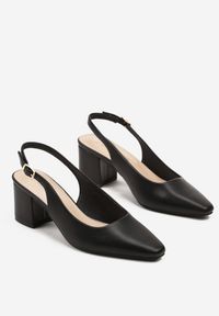 Renee - Czarne Sandały na Słupku Typu Slingback Felvania. Okazja: na co dzień. Zapięcie: sprzączka. Kolor: czarny. Obcas: na słupku. Styl: klasyczny, casual, elegancki #5