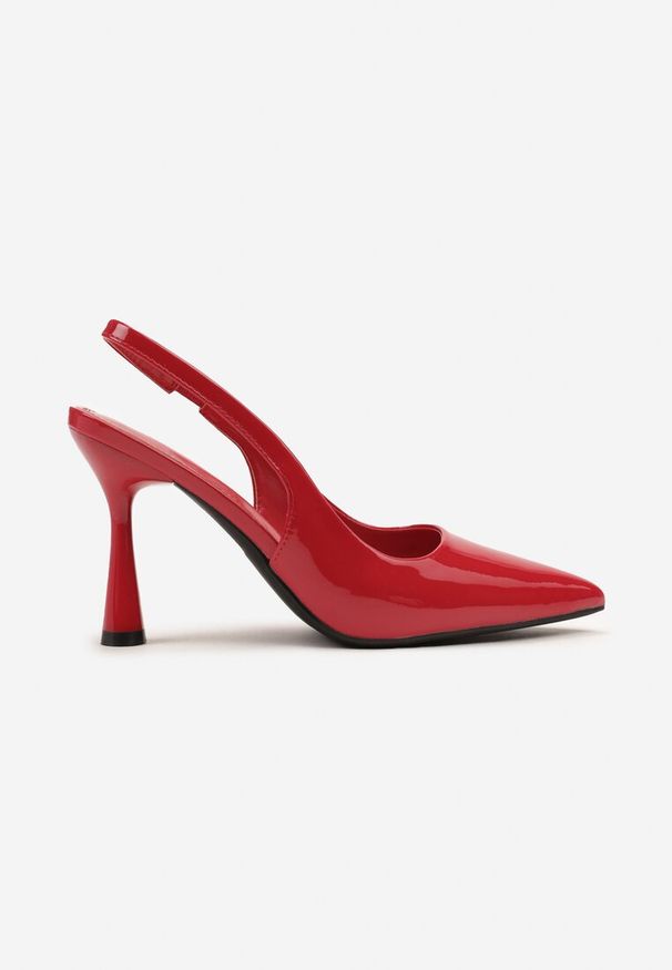 Renee - Czerwone Lakierowane Sandały Szpilki Typu Slingback Ulios. Okazja: na co dzień. Kolor: czerwony. Materiał: lakier. Obcas: na szpilce. Styl: elegancki, casual, klasyczny. Wysokość obcasa: średni
