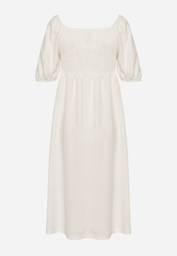 Born2be - Biała Rozkloszowana Sukienka z Bufiastymi Rękawami Kolireva. Okazja: na co dzień. Typ kołnierza: dekolt kwadratowy. Kolor: biały. Styl: casual, elegancki