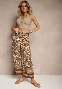 Renee - Brązowe Szerokie Spodnie Culottes z Bawełny w Ornamentalny Print Lisanella. Okazja: na co dzień, na spacer. Kolor: brązowy. Materiał: bawełna. Wzór: nadruk. Styl: elegancki, casual #3