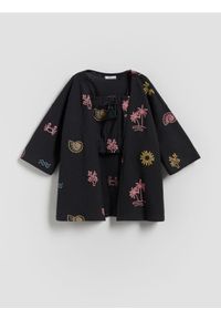 Reserved - Zestaw kimono z topem - ciemnoszary. Kolor: szary. Materiał: bawełna