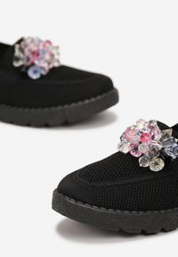 Born2be - Czarne Tenisówki z Kryształkami i Delikatną Perforacą Gelle. Zapięcie: bez zapięcia. Kolor: czarny. Materiał: materiał. Wzór: aplikacja. Obcas: na płaskiej podeszwie #3