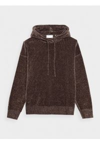 outhorn - Sweter z dzianiny szenilowej z kapturem damski - brązowy. Typ kołnierza: kaptur. Kolor: brązowy. Materiał: dzianina #1