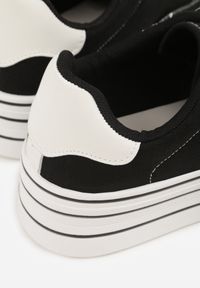 Born2be - Czarne Klasyczne Trampki na Grubej Podeszwie Araenes. Kolor: czarny. Materiał: jeans. Szerokość cholewki: normalna. Wzór: gładki. Styl: klasyczny #7