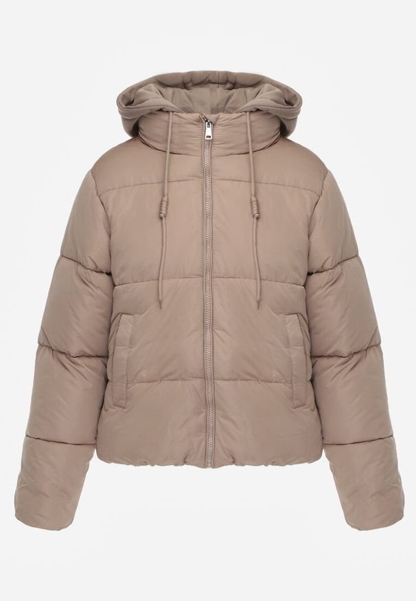 Renee - Jasnobeżowa Kurtka Pikowana Wykończona Kapturem Aviatoria. Okazja: do pracy. Kolor: beżowy. Materiał: dzianina, jeans