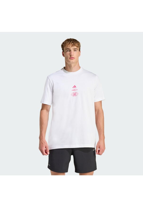 Adidas - Koszulka Lesmills Tour Graphic. Kolor: biały. Sport: fitness