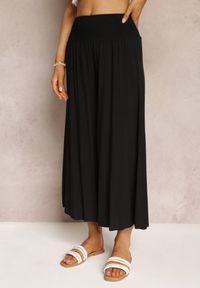 Renee - Czarne Szerokie Spodnie High Waist o Długości 7/8 Rathi. Stan: podwyższony. Kolor: czarny. Materiał: wiskoza, tkanina #4