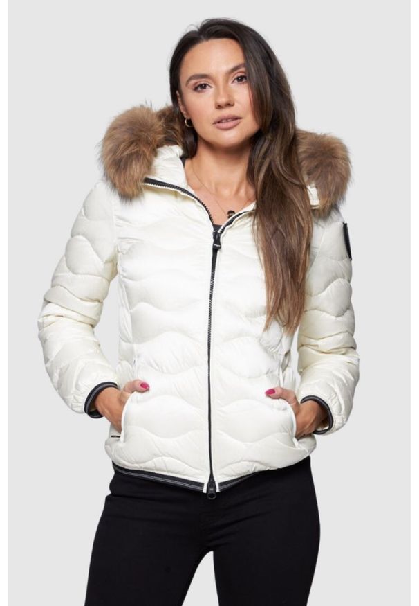 Blauer USA - BLAUER Damska kurtka puchowa z kapturem w kolorze ecru, Rozmiar XS. Typ kołnierza: kaptur. Kolor: biały. Materiał: puch