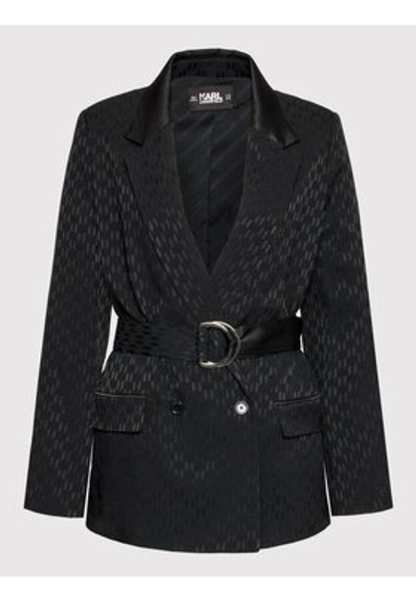 Karl Lagerfeld - KARL LAGERFELD Marynarka Monogram 221W1405 Czarny Regular Fit. Typ kołnierza: dekolt w karo. Kolor: czarny. Materiał: wiskoza
