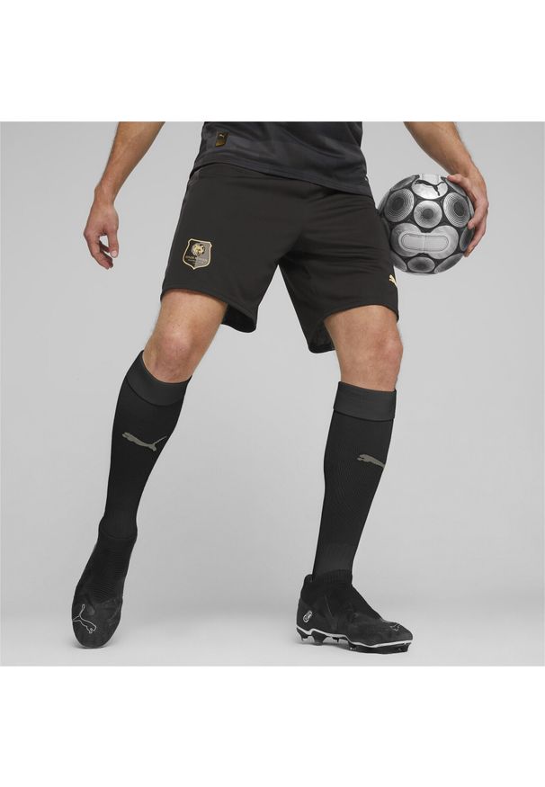 Puma - Szorty piłkarskie Stade Rennais F.C. PUMA Black Matte Gold Beige. Kolor: czarny, beżowy, wielokolorowy, żółty. Sport: piłka nożna