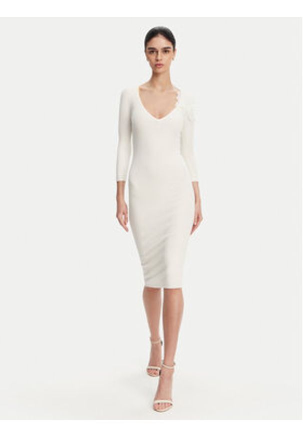 Elisabetta Franchi Sukienka dzianinowa AM-52B-51E2 Biały Slim Fit. Kolor: biały. Materiał: syntetyk