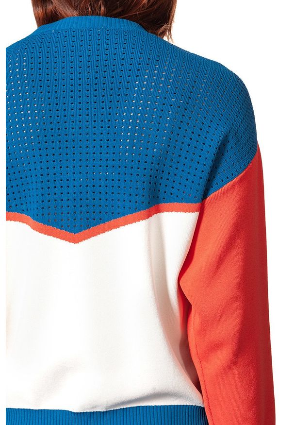 Wrangler - DAMSKI SWETER WRANGLER POINTELLE KNIT DEEP WATER W8106PXDF 112132223. Wzór: aplikacja, ażurowy. Styl: retro, sportowy