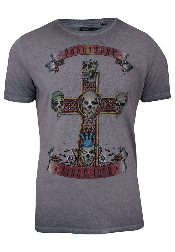 Ciemnoliliowa Męska Koszulka (T-shirt) - Brave Soul - Trupie Czaszki na Krzyżu. Okazja: na co dzień. Materiał: bawełna. Wzór: nadruk. Styl: casual