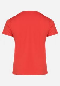 Born2be - Czerwony Bawełniany T-shirt z Ozdobnym Nadrukiem Littana. Okazja: na co dzień. Kolor: czerwony. Materiał: bawełna. Wzór: nadruk. Sezon: wiosna, lato. Styl: casual, klasyczny #5