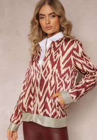 Renee - Bordowa Połyskująca Bluza typu Bomberka Zasuwana Niatas. Kolor: czerwony. Materiał: tkanina #4