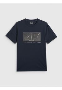 4f - 4F T-shirt regular z nadrukiem męski - granatowy XXL. Okazja: na co dzień. Kolor: niebieski. Materiał: dzianina, materiał, dresówka, skóra, jeans. Wzór: nadruk. Styl: casual, klasyczny #1