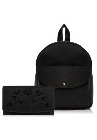 PAOLO PERUZZI - Zestaw damski czarny ZUP-24-BL plecak i portfel skórzany. Kolor: czarny. Materiał: skóra #1