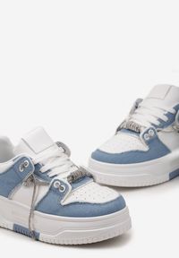 Born2be - Niebieskie Sneakersy na Grubej Podeszwie z Cyrkoniami Thales. Kolor: niebieski. Wzór: aplikacja. Obcas: na platformie #4
