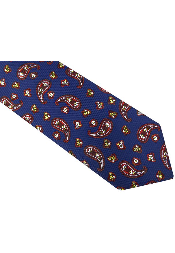 Modini - Granatowy krawat męski we wzór paisley D50. Kolor: niebieski. Materiał: mikrofibra, tkanina. Wzór: paisley