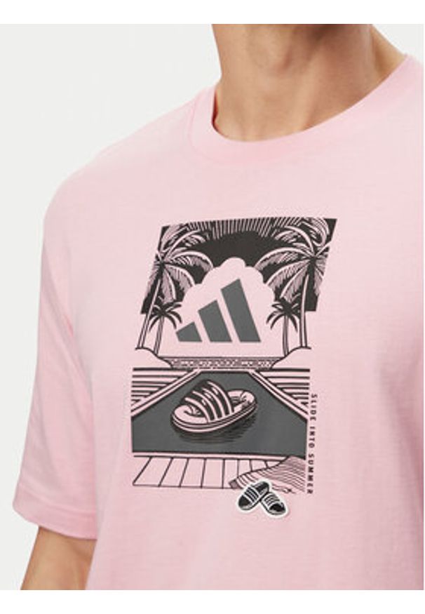 Adidas - adidas T-Shirt Summer Slides Graphic KG5393 Różowy Regular Fit. Kolor: różowy. Materiał: bawełna
