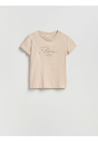 Reserved - T-shirt z nadrukiem - beżowy. Kolor: beżowy. Materiał: bawełna. Wzór: nadruk. Styl: klasyczny