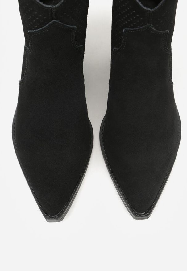 Renee - Czarne Botki Typu Kowbojki na Stożku ze Skóry Naturalnej Clearfeather. Okazja: na co dzień. Kolor: czarny. Materiał: skóra. Obcas: na stożku. Styl: casual, klasyczny