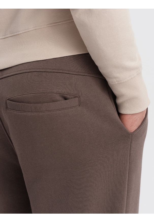 Ombre Clothing - Spodnie męskie dresowe z przeszyciem i zamkiem na nogawce - brązowe V4 - Rozmiar: XXL. Kolor: brązowy. Materiał: dresówka. Wzór: nadruk