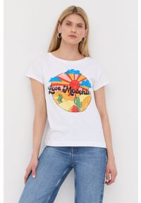 Love Moschino t-shirt damski kolor biały. Kolor: biały. Wzór: nadruk, aplikacja #1