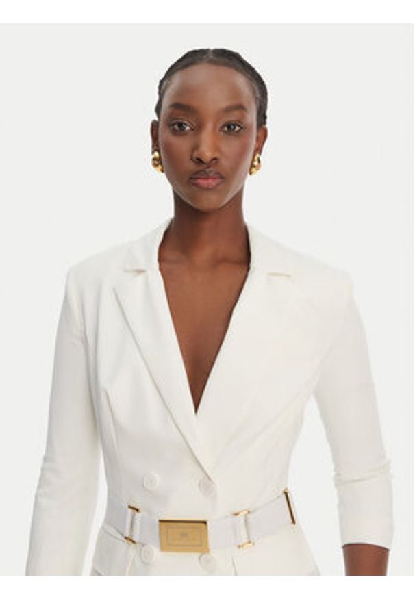 Elisabetta Franchi Marynarka GI-224-61E2-V590 Biały Regular Fit. Kolor: biały. Materiał: syntetyk