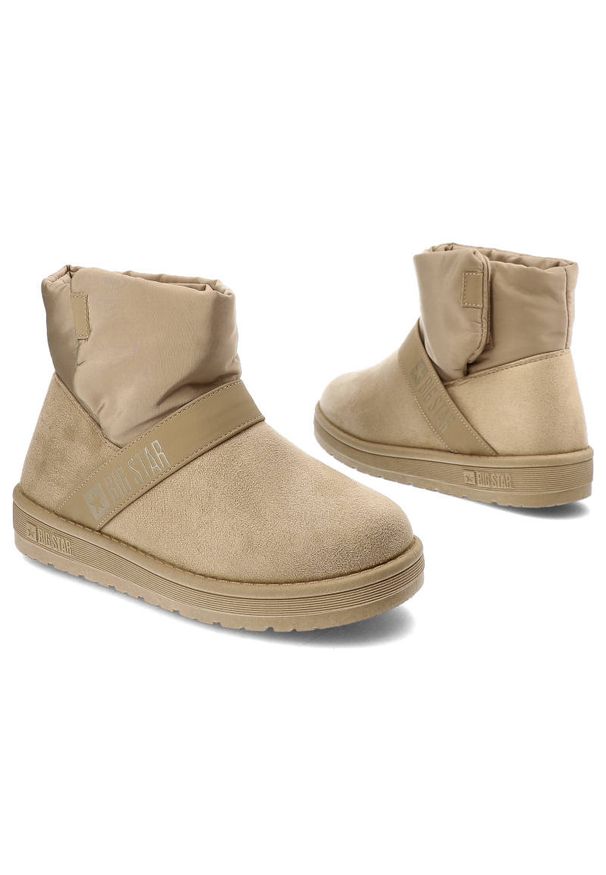 Big-Star - Beżowe Śniegowce Big Star Stylowe Ocieplane Buty Damskie. Okazja: na spacer. Kolor: beżowy. Materiał: syntetyk, materiał, futro. Szerokość cholewki: normalna. Sezon: zima. Styl: elegancki