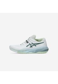 Asics - Buty tenisowe damskie ASICS Gel Resolution X na każdą nawierzchnię. Kolor: zielony, biały, wielokolorowy. Materiał: kauczuk. Szerokość cholewki: normalna. Sport: tenis