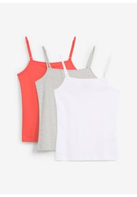 bonprix - Top na cienkich ramiączkach, z bawełną organiczną (3 sztuki). Kolor: czerwony. Materiał: bawełna. Długość rękawa: na ramiączkach #1