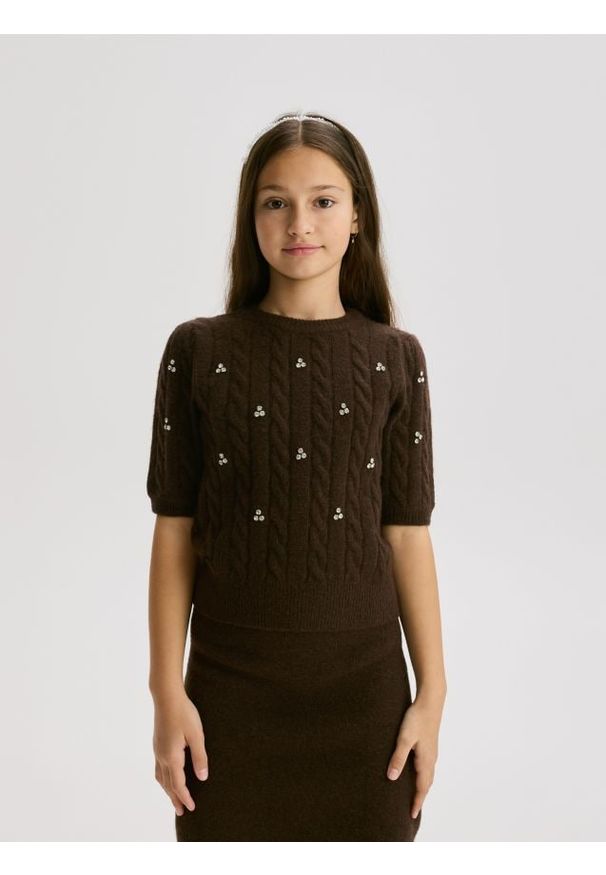 Reserved - Sweter z domieszką wełny - brązowy. Kolor: brązowy. Materiał: wełna