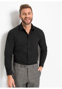 bonprix - Koszula z długim rękawem z czystej bawełny. Kolor: czarny. Materiał: bawełna. Długość rękawa: długi rękaw. Długość: długie. Wzór: gładki #1