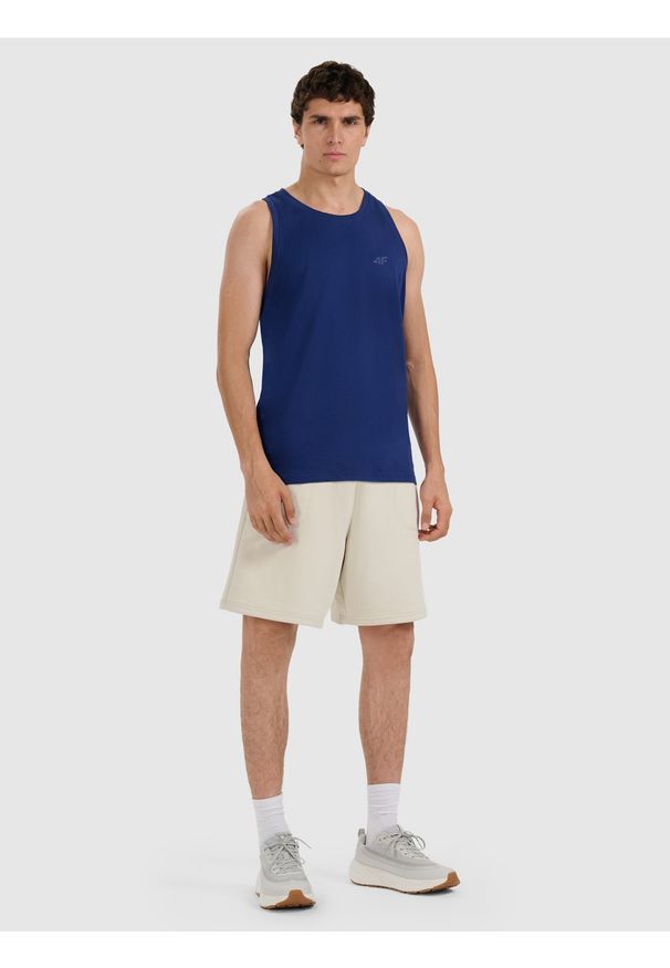 4f - 4F Tank top regular gładki męski - granatowy XXL. Kolor: niebieski. Materiał: dzianina, jersey, bawełna. Długość rękawa: bez rękawów. Wzór: gładki