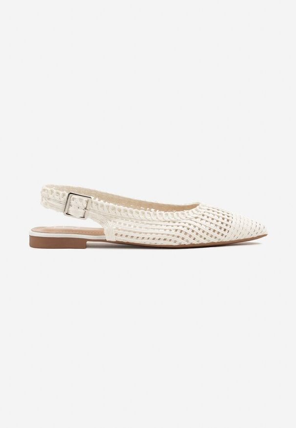 Born2be - Białe Sandały Slingback z Noskiem w Szpic z Ażurowej Plecionki Tillirune. Okazja: na co dzień. Kolor: biały. Materiał: jedwab, len. Wzór: ażurowy. Obcas: na obcasie. Styl: elegancki, casual. Wysokość obcasa: niski