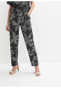 bonprix - Spodnie z gumką w talii z wiązanym paskiem. Kolor: czarny #1