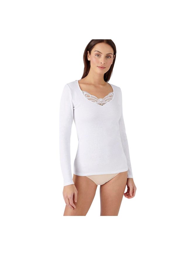 DAMART - Damska koszulka z długim rękawem Damart Thermolactyl. Kolor: biały. Długość rękawa: długi rękaw. Długość: długie. Styl: elegancki