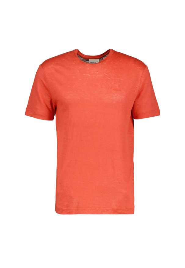 GANT - Koszulka męska Gant Linen Ss T-shirt lniany. Kolor: pomarańczowy. Materiał: len