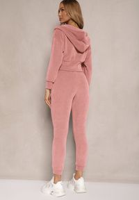 Renee - Różowy Komplet Dresowy z Bawełny Bluza z Kapturem i Spodnie Slim Inerisa. Kolor: różowy. Materiał: bawełna, dresówka. Wzór: aplikacja #3