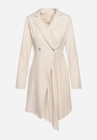 Born2be - Beżowa Rozkloszowana Sukienka Mini z Kopertową Górą i Plisami na Dole Lontasa. Kolor: beżowy. Typ sukienki: kopertowe. Styl: elegancki. Długość: mini #3