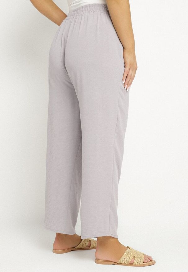 Born2be - Szare Szerokie Spodnie z Bawełną i Wysokim Stanem Naitte. Okazja: na co dzień. Stan: podwyższony. Kolor: szary. Materiał: bawełna. Styl: elegancki, casual