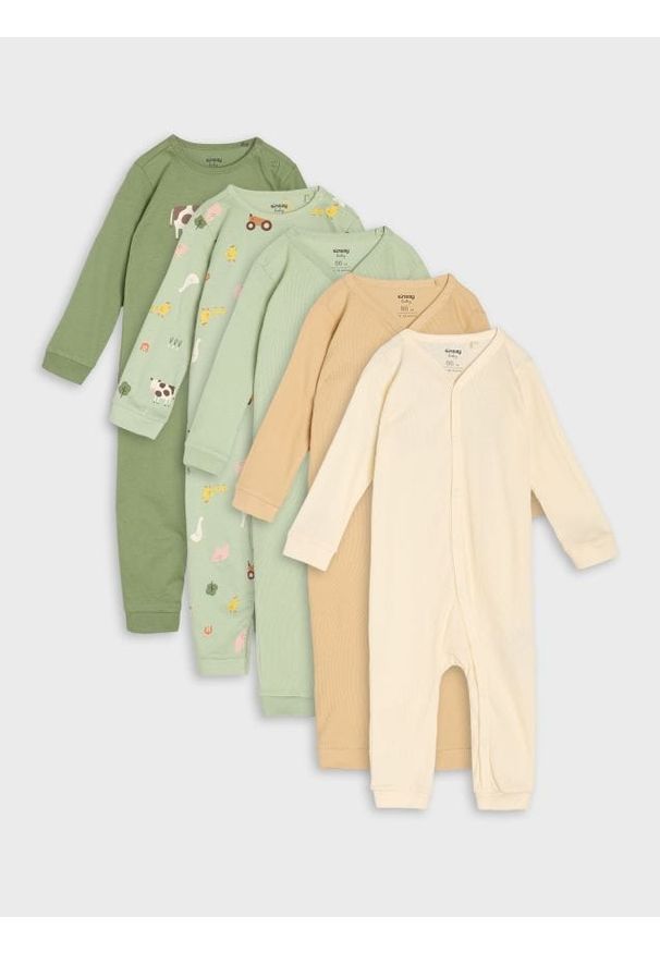 Sinsay - Bawełniany pajacyk 5 pack - beżowy. Kolor: beżowy. Materiał: bawełna